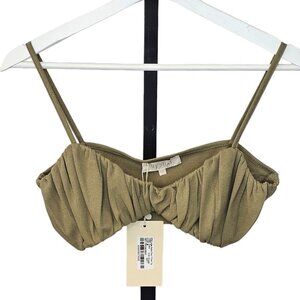 Meshki Jordan Ruched Front V Crop Top Size  Medium Green NWT